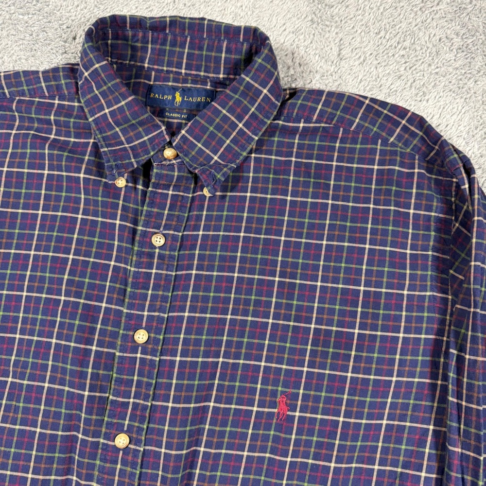 Polo Ralph Lauren Oxford Button Down Shirt Mens XLT Multicolor Plaid‎ Pony